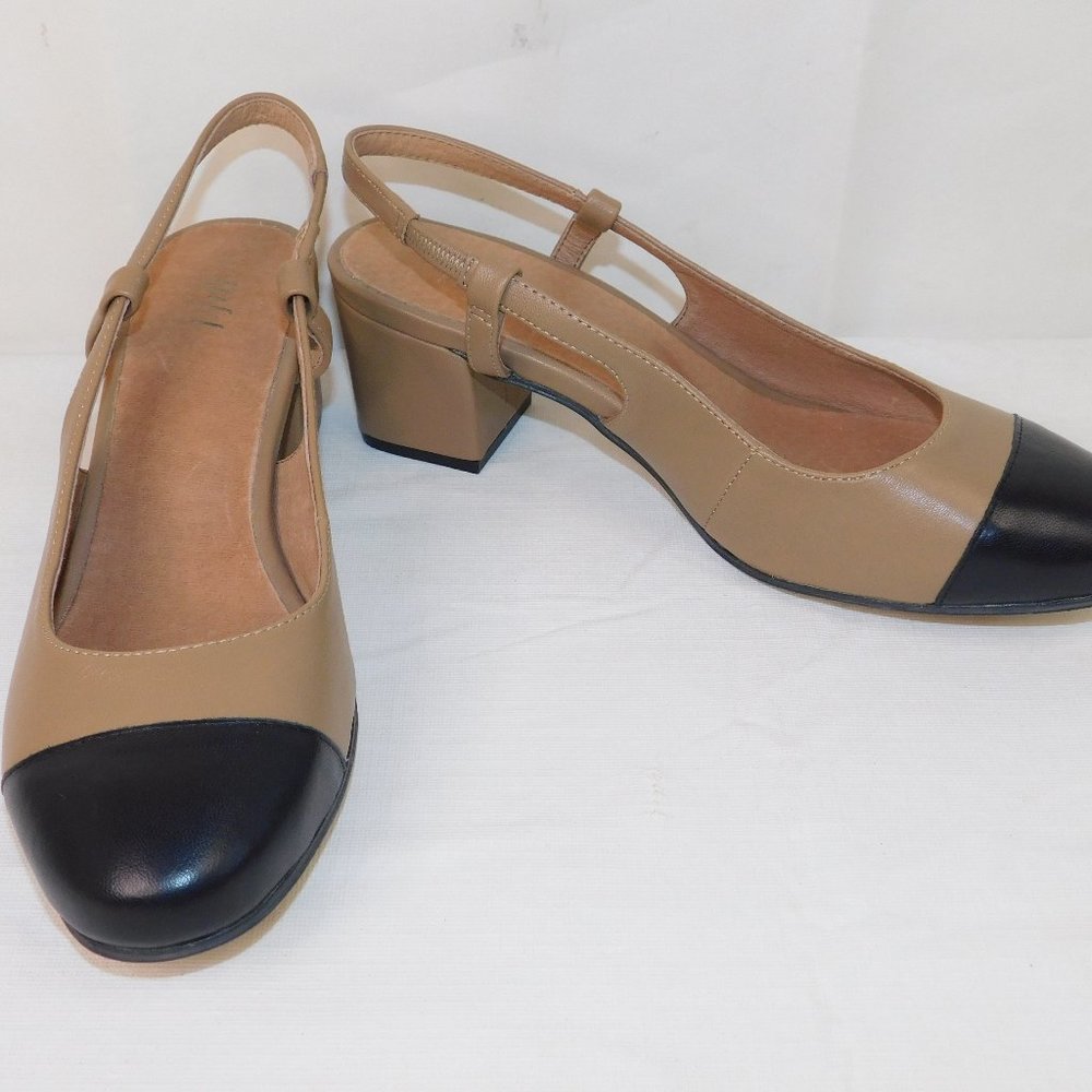 J. Jill Leather Slingback Heels Size 8.5 Closed Toe 2 Tone Brown